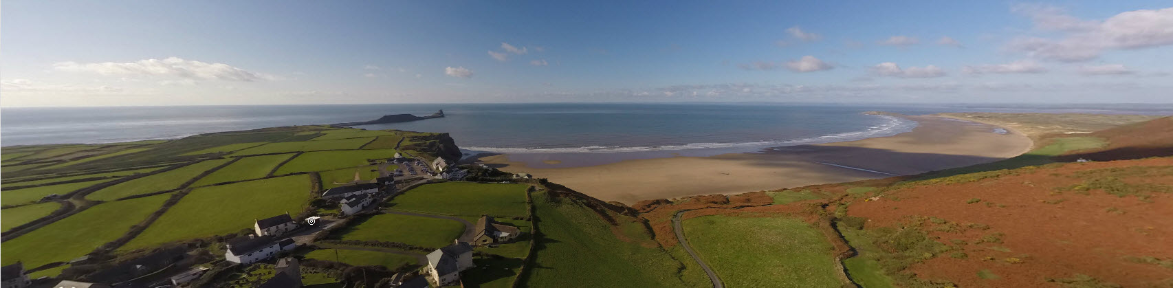 360 interactive aerial panorama of Rhossili, Swansea, South Wales, UK